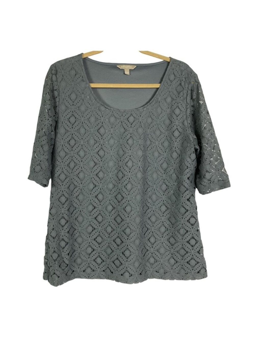 Banana Republic Factory Women's Gray Lace Elbow-length Sleeve Top Lined Large